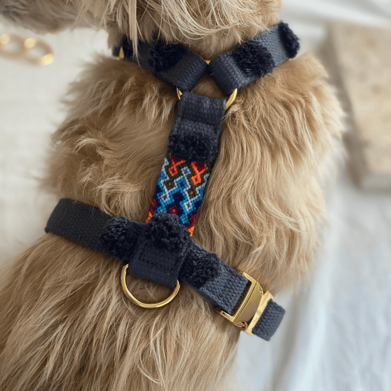 graues Baumwolle Hippie Hundegeschirr im Boho Style für große und kleine Hunde aus Baumwolle - Prunkhund - ethno