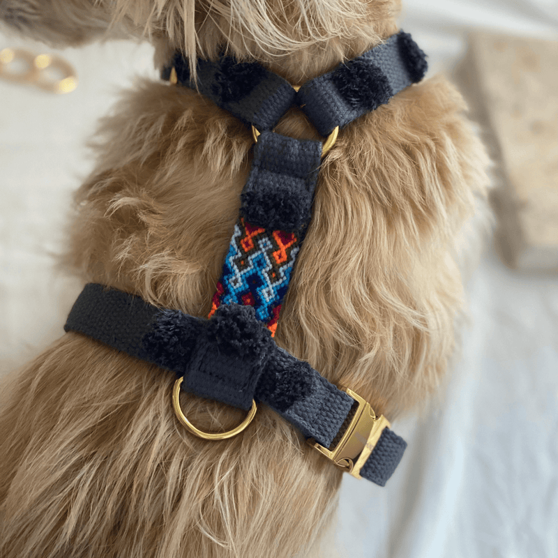 graues Baumwolle Hippie Hundegeschirr im Boho Style für große und kleine Hunde aus Baumwolle - Prunkhund - ethno