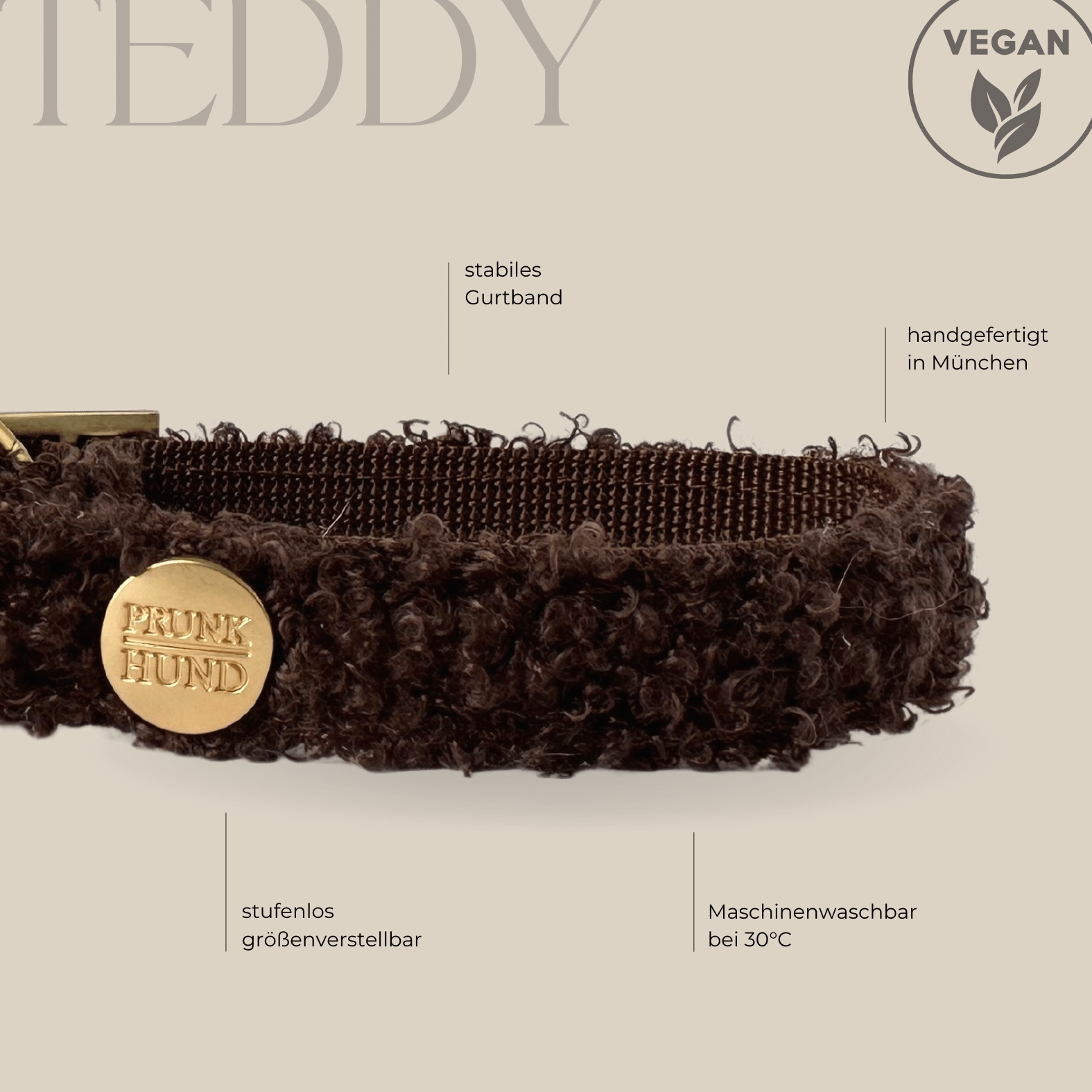 Zugstopp Halsband TEDDY mocca