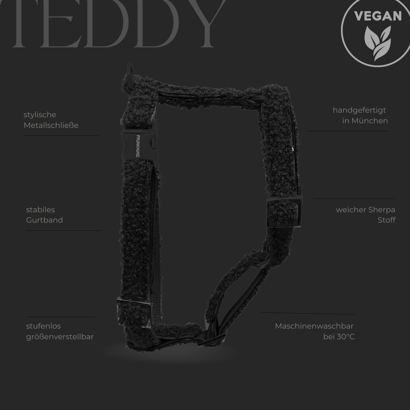 TEDDY black dog harness